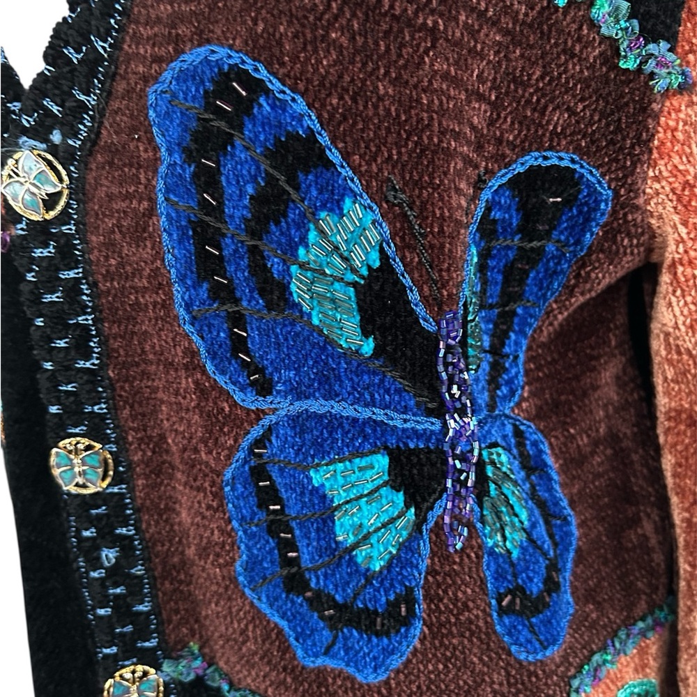 Vintage Elegant Butterfly Embroidered Cardigan - Black and Brown - Picture 6 of 11